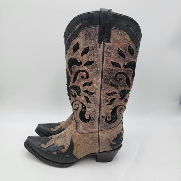 Corral Shoes - Ladies Corral Black Leather square Toe Western Cowgirl Boots Size 7 M Womens